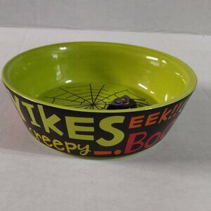 Halloween Hallmark Candy Dish Snacks Green/Black Spider Web Ceramic 2009